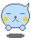Pixelated blue creature with yellow cheeks and small limbs displays four distinct facial expressions