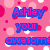 Pixelated image with four distinct sections: pink polka-dot background, blue text reading "Ashley your awesome", green checkered pattern, and light blue vertical stripes.