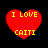 Four red heart-shaped icons with yellow text "I LOVE CAITI" on black background, each with distinct pixelation and size variations.