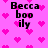 Pixelated text 'Becca boo ily' on a pink background with scattered pink hearts, displayed in a of four identical