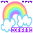 Pixelated rainbow with white clouds and purple text 'GORIANNE' on a white background, showing animation changes in cloud outlines.