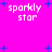 A static image with a bright pink background featuring scattered blue plus signs and repeated white text reading "sparkly star" in pixelated font.