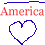 Pixelated heart and 'America' text in red, blue, white with horizontal lines on a white background.