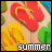Animated contact sheet of a summer-themed buddy icon featuring flip-flops and the word 'summer' with color variations across frames.