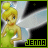 Animated sequence of a cartoon fairy character in green dress with wings, showing subtle facial expression changes against black and white striped background.
