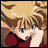 Pixelated anime-style character with blonde hair and blue eyes, wearing a red top, hand near mouth, against black background with 'Anime IM' and 'com' text.