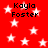 Red background with white stars and repeated black text 'Kayla Foster' in four locations.