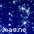 Blue background with white star-like particles and repeated text 'imagine' in pixelated font across horizontal bands.