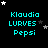 identical pixelated text blocks displaying 'Klaudia LURVES Pepsi' in cyan on black, with varying star positions above each block