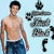 Pixelated image of a shirtless man in blue jeans standing beside fragmented black-and-white mechanical parts on light blue background.