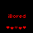 Red pixelated text 'iBored' above a of red and dark-red heart symbols on black background