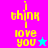 Pixelated yellow text "i think i love you" on a split background with cyan and magenta stars, transitioning between two color schemes.