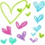 Pixelated heart-shaped icons in various colors including green, blue, pink, purple, and teal arranged on a white background.