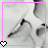 Two side-by-side animated frames of a grayscale cartoon character's face with visible mouth and eye details, each framed by colored borders and featuring a pixelated heart icon at the bottom-left corner.