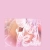 A pixelated static image shows a light pink background with a central blurred figure in soft peach and white tones.