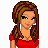 Pixel art contact sheet showing multiple views of a female character in red top and blue jeans with brown hair, including full-body, torso-only, head-only, and accessory close-ups.