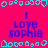 A static pixel art image with a bright pink background, displaying repeated text "I LOVE SOPHIA" in blue and cyan pixelated letters