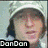 six pixelated images with text overlays, featuring three people and two colored text blocks with phrases like "I LOVE Dan Dan" and "He's MINE BACKOFF"