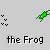 Green pixelated frog in multiple poses with scattered black dots and pink laser beams, each labeled 'the Frog' below.