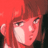 Pixelated close-up of a character with red hair and light skin against a solid red background, showing partial facial features including eyes and nose.