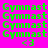 Four display repeated 'Gymnast' text and '<3' symbols on distinct background colors with pixelated green text