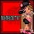 Pixel art buddy icon featuring a cartoon girl with long brown hair wearing a black hat with pink accents, standing against a red background with partial text "BRIT" on the left side.