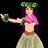 Pixelated figure in hula attire with green leaf crown, pink top, and grass skirt against black background; text reads "Lux the Luau!".