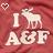 Pixelated icon with red background, white text 'I A&F', and a white goat-like animal above the text, plus a white heart symbol in the top-left corner.
