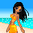 Animated contact sheet showing a pixel-art character on a beach with repeated text elements across 12 frames.