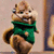 Animated cartoon chipmunk in green sweater with white dot, brown fur, and smiling expression against light background.