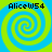 Four identical spiral patterns in blue and green with 'Alicew54' text at each corner, arranged in a on a bright background