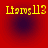 Four identical red square with dark blue circular gradients and yellow pixelated text reading 'Llarsll3' at the top of each