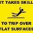 Yellow background with black text and three identical falling figure icons on flat surfaces.