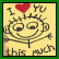 Pixelated cartoon face with closed eyes, red heart above head, and handwritten text 'I ❤️ U' and 'this much' on yellow background.