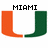 Pixelated text and stylized 'U' shapes in orange and green, with 'MIAMI is the BEST!' text above a split 'U' symbol on white background.