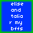 Blue square with white pixelated text reading 'elise and talia r my bfss' on a green background, displayed in a