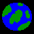 Pixelated Earth globe with green continents and blue oceans appears above text on black background, showing religious narrative progression