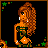 Pixel art contact sheet of a 3x3 grid showing an animated icon sequence with a female character and graffiti text elements on black backgrounds with brown borders.