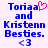 Blue pixelated text reads 'Toniaa and Kristenn Besties.' with a pink heart symbol replacing the second 'a' in 'Toniaa', followed by '<3'.