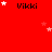 Red background with repeated 'Vikki' text and scattered white and pink stars, some stars animated to change position.