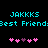 Pixelated cyan text and pink/purple heart icons on black background, with mirrored text and heart arrangements.