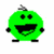 Green pixelated character with black limbs and a small antenna, displaying various text overlays including 'This is Katie', 'The weird one', and 'LOL'.
