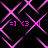 Pixelated pink and black pattern with repeated '=] (3 =' text elements on a black background.