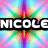 A static digital image with a colorful, symmetrical starburst pattern and the text 'NICOLE' in bold white letters on a black bar.