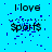 A static image with a bright cyan background displaying the text 'I love sports' in black pixelated font, surrounded by scattered blue pixels.