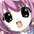Pixelated anime-style character with large black eyes, pink hair, and a small open mouth on a light background.