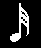 Three white musical note icons on black background with gray vertical dividers, showing progressive simplification from left to right.