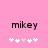 Pixelated text 'mikey' on pink background with five white and light pink plus signs below, showing animation where the third plus sign shifts from light pink to white.