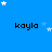 Blue background with repeated 'kayla' text and scattered white stars, some stars animated to appear and disappear.