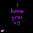 Purple text and pink hearts animate on a black background, with heart counts increasing from one to five then resetting across frames.